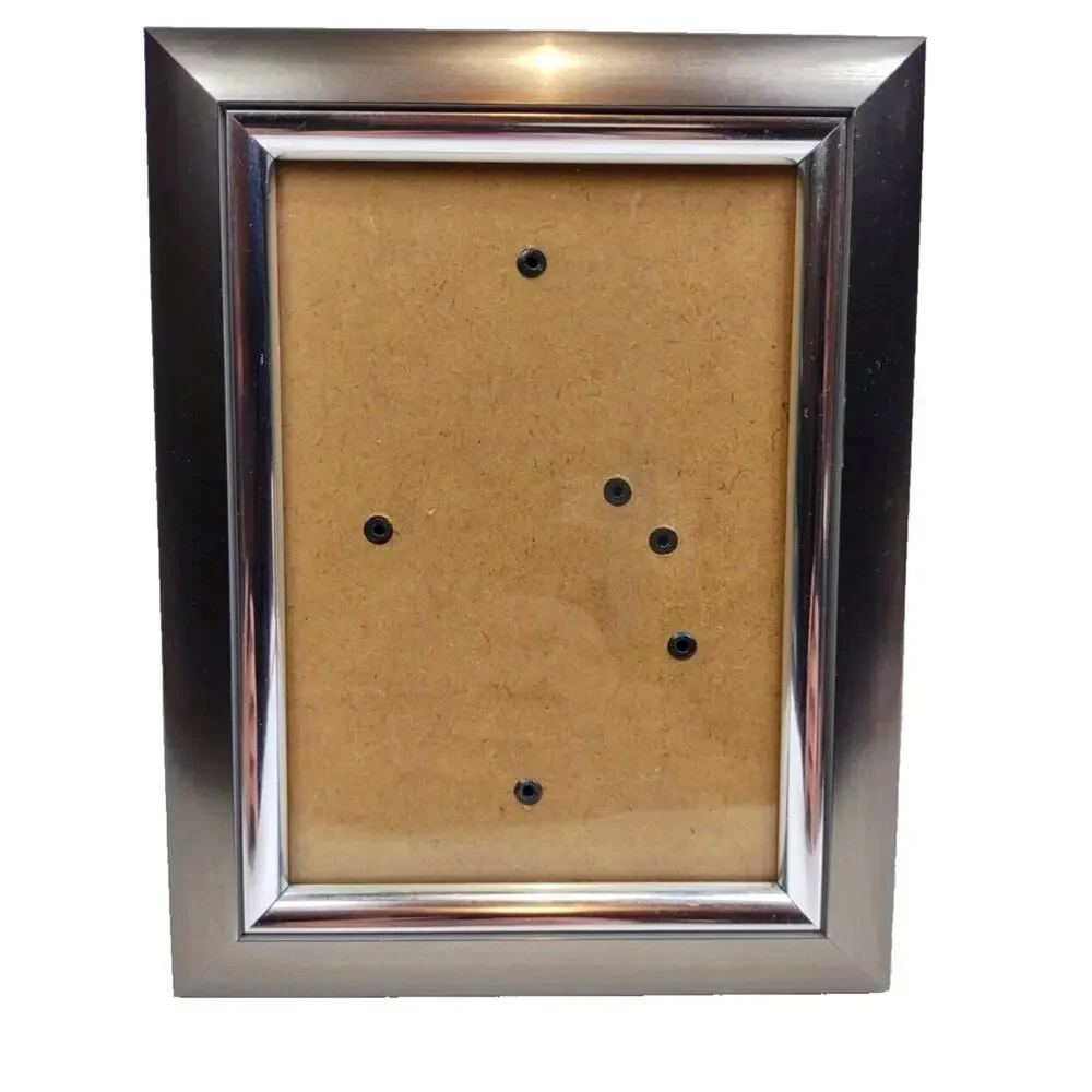 Silver Toned Beveled Chrome Picture Frame 5x7 Photo Frame w Stand or Hang
